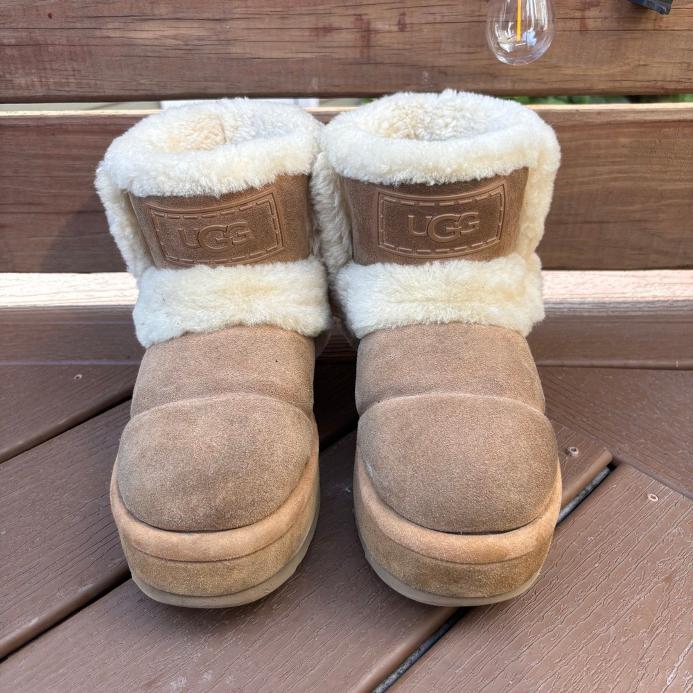 UGG Classic Mini Regenerate Boots Womens 7 Chestnut Good Platform Shearling